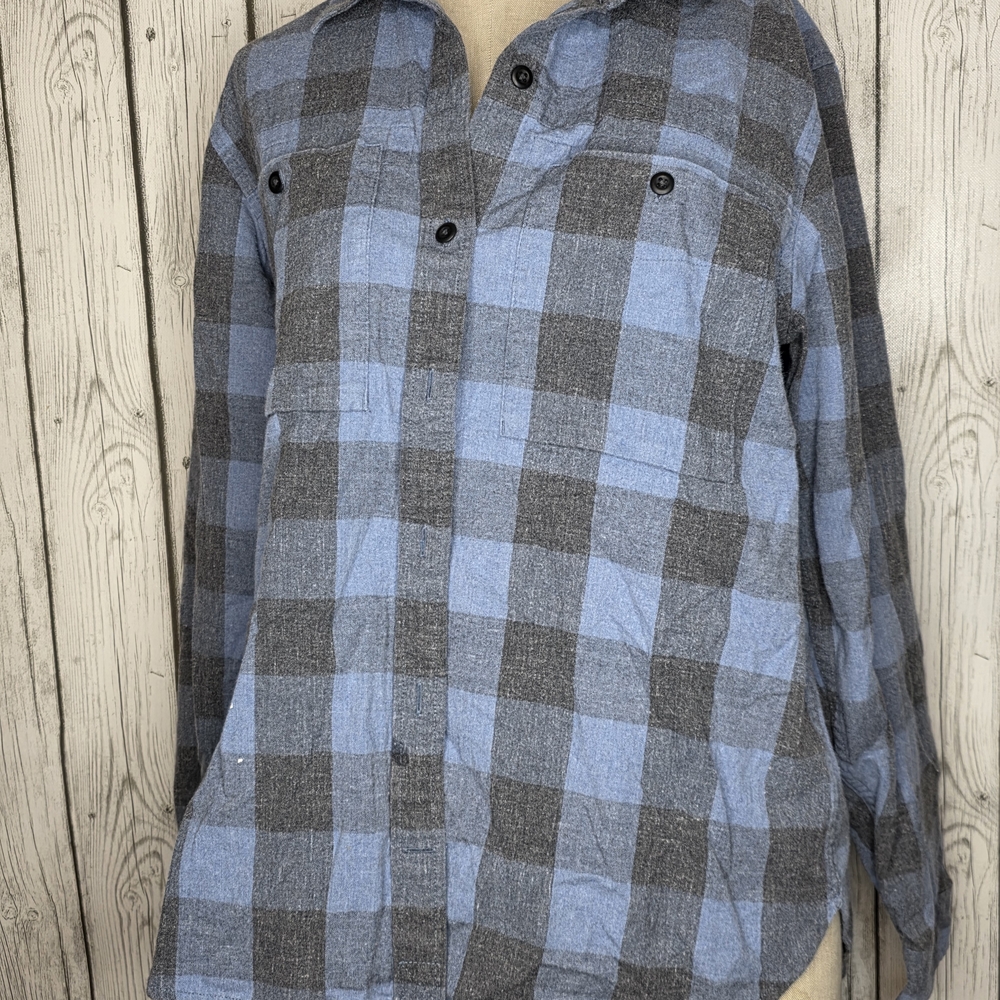 REI Co-op Organic Cotton Flannel Shirt Blue Grey Plaid Size XL Gorpcore Cozy